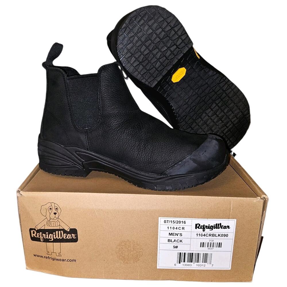 Refrigiwear Excel Double-Gore Slip-On 1104CR Mens Size 9M Black Chelsea Vibram